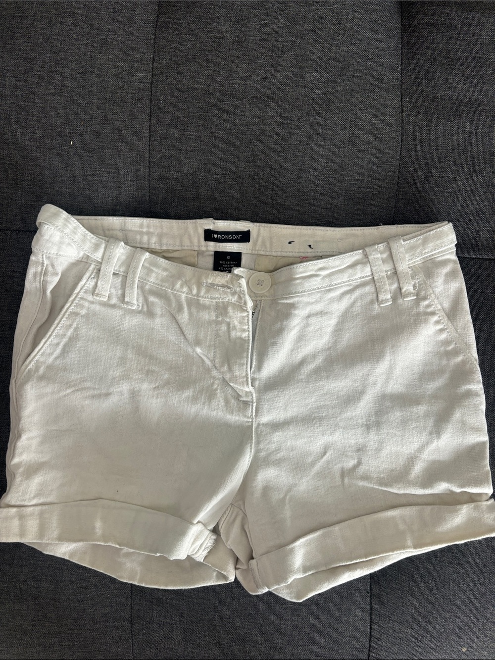 I Heart Ronson White Denim Rolled Hem Shorts